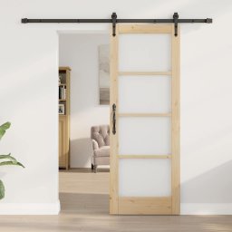 vidaXL Schuifdeur 73,5 x 198,5 cm Massief grenenhout en glas