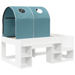 vidaXL Bed met Tunnel met plank 3 st Wit en Lichtblauw Bewerkt hout