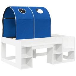 vidaXL Bed met Tunnel met plank 3 st Wit en Blauw Bewerkt hout