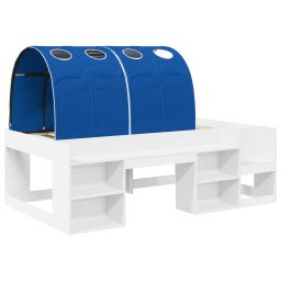 vidaXL Bed met Tunnel met plank 3 st Wit en Blauw Bewerkt hout