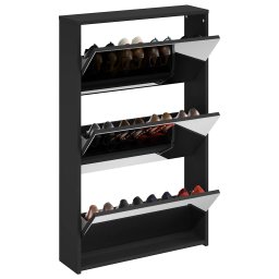vidaXL Schoenenkast met spiegel 3-laags zwart 63x17x102,5 cm