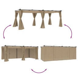 vidaXL Prieel met gordijnen 6x3 m staal taupe
