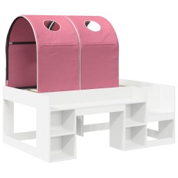 vidaXL Bed met Tunnel met plank 3 st Wit en Roze Bewerkt hout