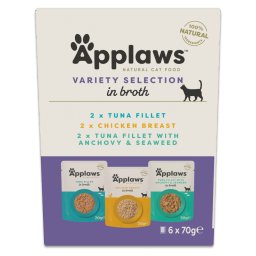 6x70g Applaws Zakje met bouillon Mixpack Tonijn & Kip (3 smaken) nat kattenvoer