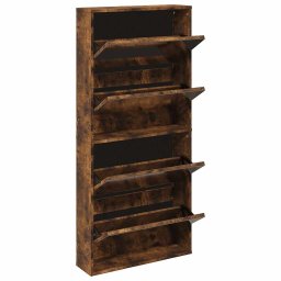 vidaXL Schoenenkast met spiegel 4-laags 63x17x134 cm gerookt eiken