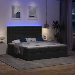 vidaXL Ottoman bed met matrassen en LED's 180x200cm stof zwart