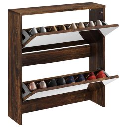 vidaXL Schoenenkast met spiegel 2-laags 63x17x67 cm gerookt eiken