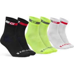 GripGrab - Maat S (38-41) - Tricolore Regular Cut 3PACK Zomer Fietssokken Coolmax Wielersport Sokken - Zwart/Wit/Geel Hi-Vis
