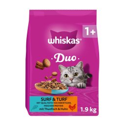 Voordeelpakket: 3x 1,9kg Whiskas 1+ Duo Surf & Turf Tonijn & Kip Kattenvoer droog