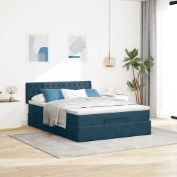 vidaXL Ottoman bed met matras 140x200cm fluweel donkerblauw