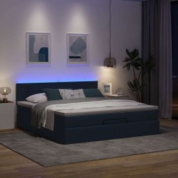 vidaXL Ottoman bed met matras en LED's 160x200cm stof blauw