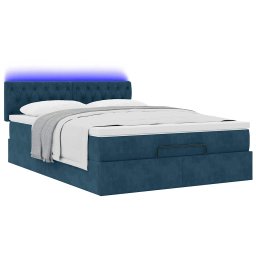 vidaXL Ottoman bed met matras en LED's 140x200cm fluweel donkerblauw