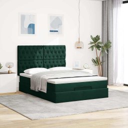 vidaXL Ottoman bed met matrassen 140x200cm fluweel donkergroen