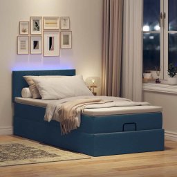vidaXL Ottoman bed met matras en LED's 90x190cm stof blauw