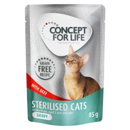 Voordeelpakket Concept for Life graanvrij 24 x 85 g Kattenvoer - Sterilised Cats Rund in Saus