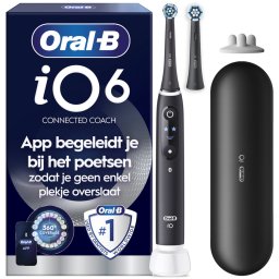 Oral-B iO 6S Elektrische Tandenborstel - Zwart - inclusief Reisetui, Opzetborstelhouder en extra Opzetborstel