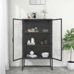vidaXL Hoge kast 80x35x135 cm staal en gehard glas antracietkleurig