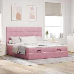 vidaXL Ottoman bed met matrassen 180x200cm fluweel roze