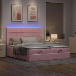 vidaXL Ottoman bed met matrassen en LED's 180x200cm fluweel roze
