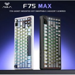 AULA F75 MAX Gaming mechanisch toetsenbord 75% bedraad / Bluetooth / 2.4G Hot-Swap RGB E-sporttoetsenbord met TFT-scherm voor pc / Mac ﻿ Reef Black