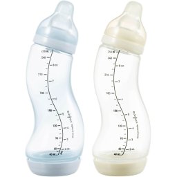 Difrax Natural S-Babyfles - 250 ml - IJsblauw/Crème - 2 Stuks - Anti Colic