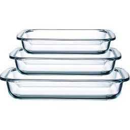 HGMD Ovenschalen Set - 3 Delig - 1L - 1,6L - 2,2L - Rechthoekig - Glas - Vaatwasserbestendig