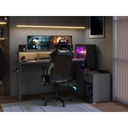 Hoekbureau WORTHIT 2 deuren 1 lade antraciet met led