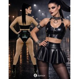* DEMONIQ Wetlook minirok zwart met rits, Elia