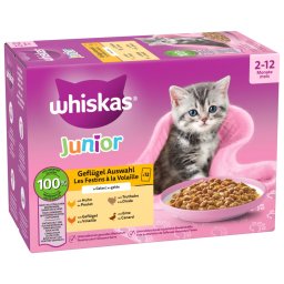 12x85g Junior Gevogelte-selectie in Gelei Whiskas Kattenvoer Maaltijdzakjes