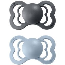 BIBS Supreme Natural Rubber Size 2: 6+ months fopspeen Iron / Baby Blue 2 st