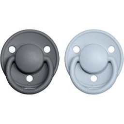 BIBS De Lux Natural Rubber Size 2: 6+ months fopspeen Iron / Baby Blue 2 st
