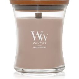 Woodwick Opulent Wood Patchouli Creme geurkaars met een houten lont 275 g