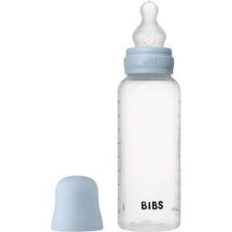 BIBS Anti-Colic Baby Bottle Silicone oorbellen met siliconen speen Baby Blue 270 ml