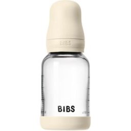 BIBS Baby Glass Bottle Silicone oorbellen met siliconen drinktuit Ivory 120 ml