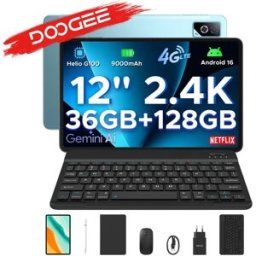 DOOGEE Tab G6 Pro 2 in 1 tablet-pc Android 16 Gemini AI 12 "2.4K 36GB RAM (8+28) 128GB ROM 9000mAh batterij Helio G100 tabletpad Gray Tablet Only