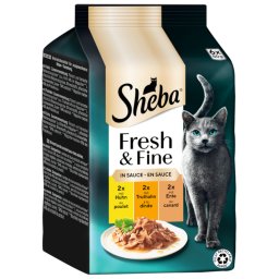 Sheba Fresh & Fine in Gelei/Saus Kattenvoer Megapack 12 x 50 g - Kip, Kalkoen & Eend in Saus