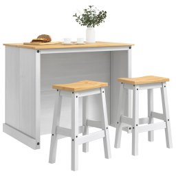 vidaXL Keuken Eiland Set 3 st Wit en Honing Was 112 x 77 x 91,5 cm