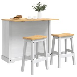 vidaXL Keuken Eiland Set 3 st Wit en Honing Was 112 x 70 x 91,5 cm