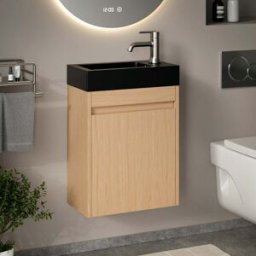 Mirlux Toiletmeubel Elen - 40cm - Licht Eiken - Wastafel Zwart
