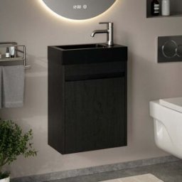 Mirlux Toiletmeubel Elen - 40cm - Zwart Eiken - Wastafel Zwart