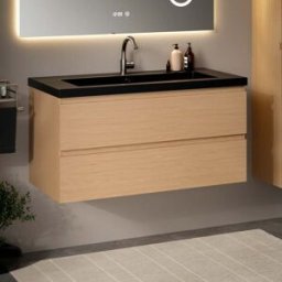 Mirlux Badkamermeubel Sena - 100cm - Licht Eiken - Wastafel Zwart