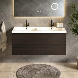 Mirlux Badkamermeubel Asora - 120cm - 2 Kraangaten - Walnoot - Wastafel Wit