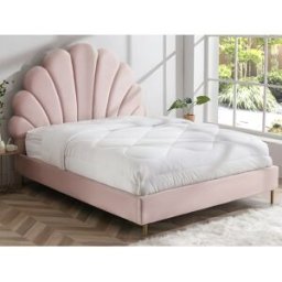 Vente-unique Bed met schelpvorm 160 x 200 cm - Velours - Roze + matras - LIVAYA