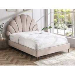 Vente-unique Bed met schelpvorm 140 x 190 cm - Velours - Beige + matras - LIVAYA