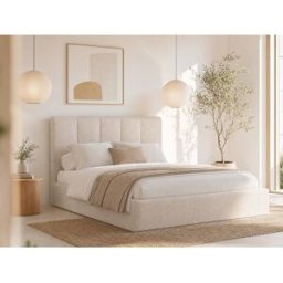 Vente-unique Bed met opbergruimte 180 x 200 cm met hoofdbord met verticale naden - Stof - Beige - KILACLO