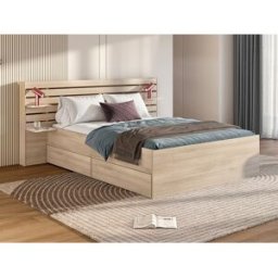 Vente-unique Bed 140 x 200 cm met opbergruimte - Kleur: naturel + lattenbodem + matras - TENALIA II