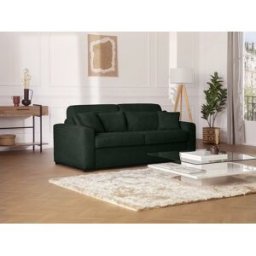 Vente-unique Express-vierzitsslaapbank van groen ribfluweel - Bed 160 cm - Matras 16 cm - MONDOVI