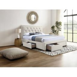 Vente-unique Bed met lades 160 x 200 cm - Stof - Beige - LEOPOLD