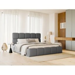Vente-unique Bed met opbergruimte 140 x 190 cm - Stof met leereffect - Grijs - DAMADO van Pascal Morabito