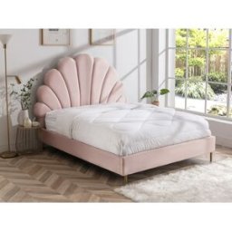 Vente-unique Bed met schelpvorm 140 x 190 cm - Velours - Roze - LIVAYA